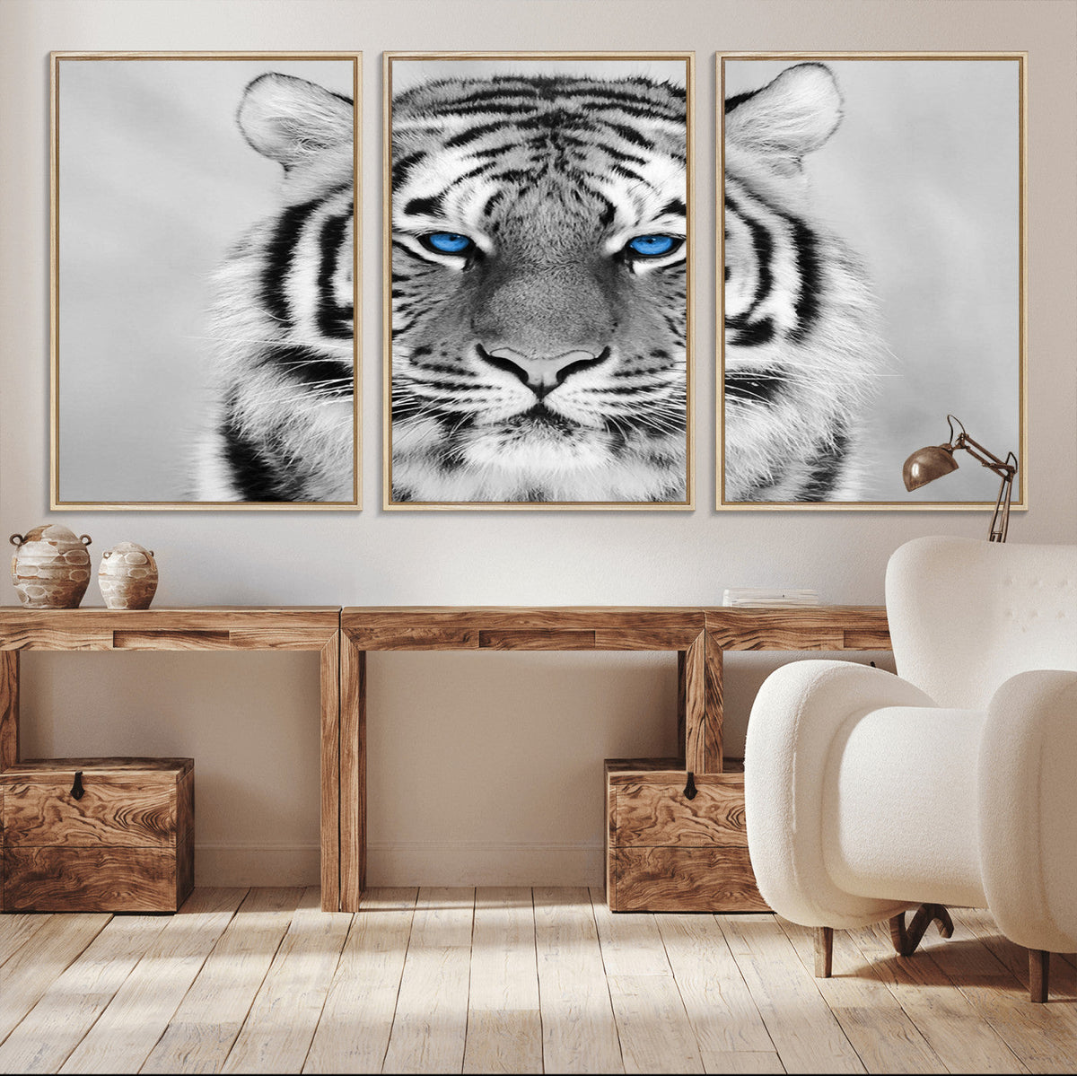 Black and White Tiger Wall Art Animal Canvas Print