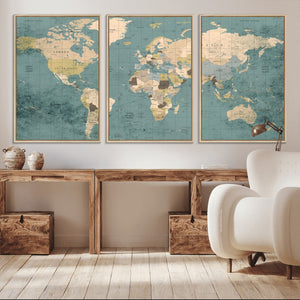 Classic World Map Canvas Print – Framed Vintage Map Wall