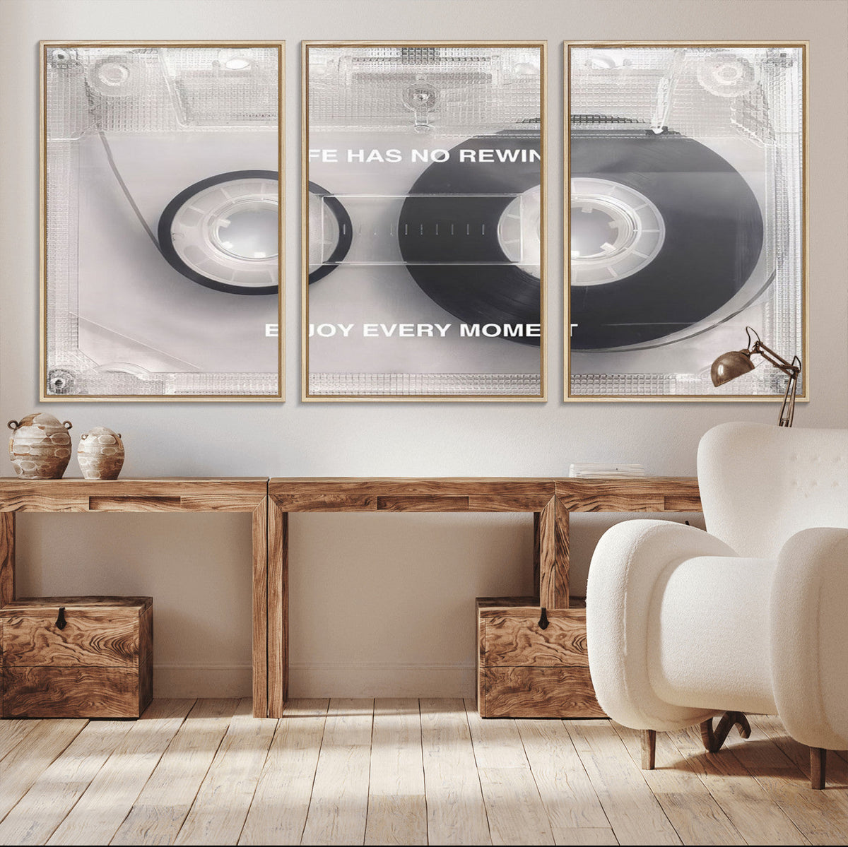 Vintage Cassette Tape Canvas Wall Art - Inspirational 'Life