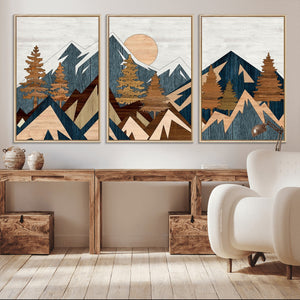 Abstract Wood Panel Effect Mountain Range Top Wall Art