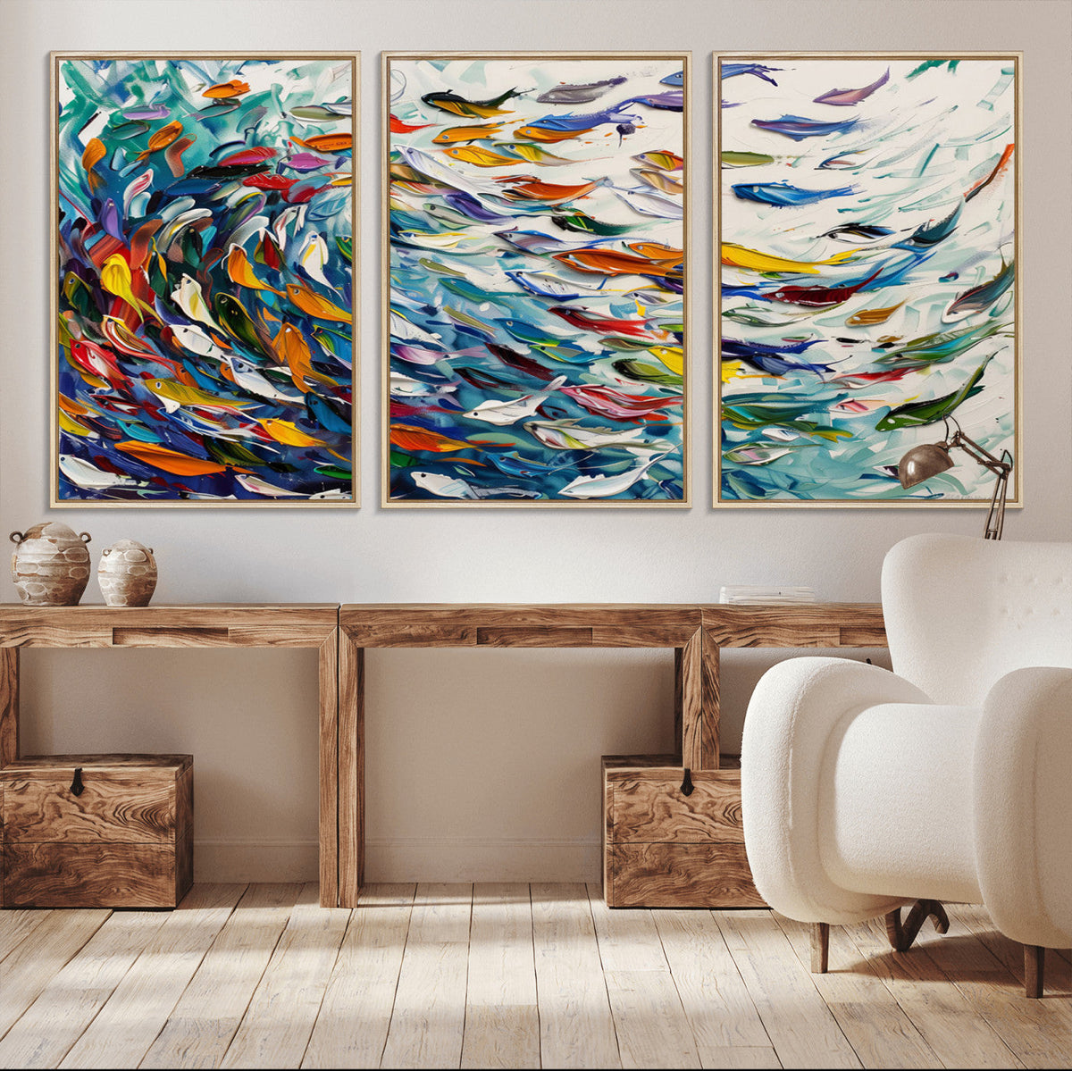 Modern Abstract Fish Shoal Wall Art Canvas Print, Colorful