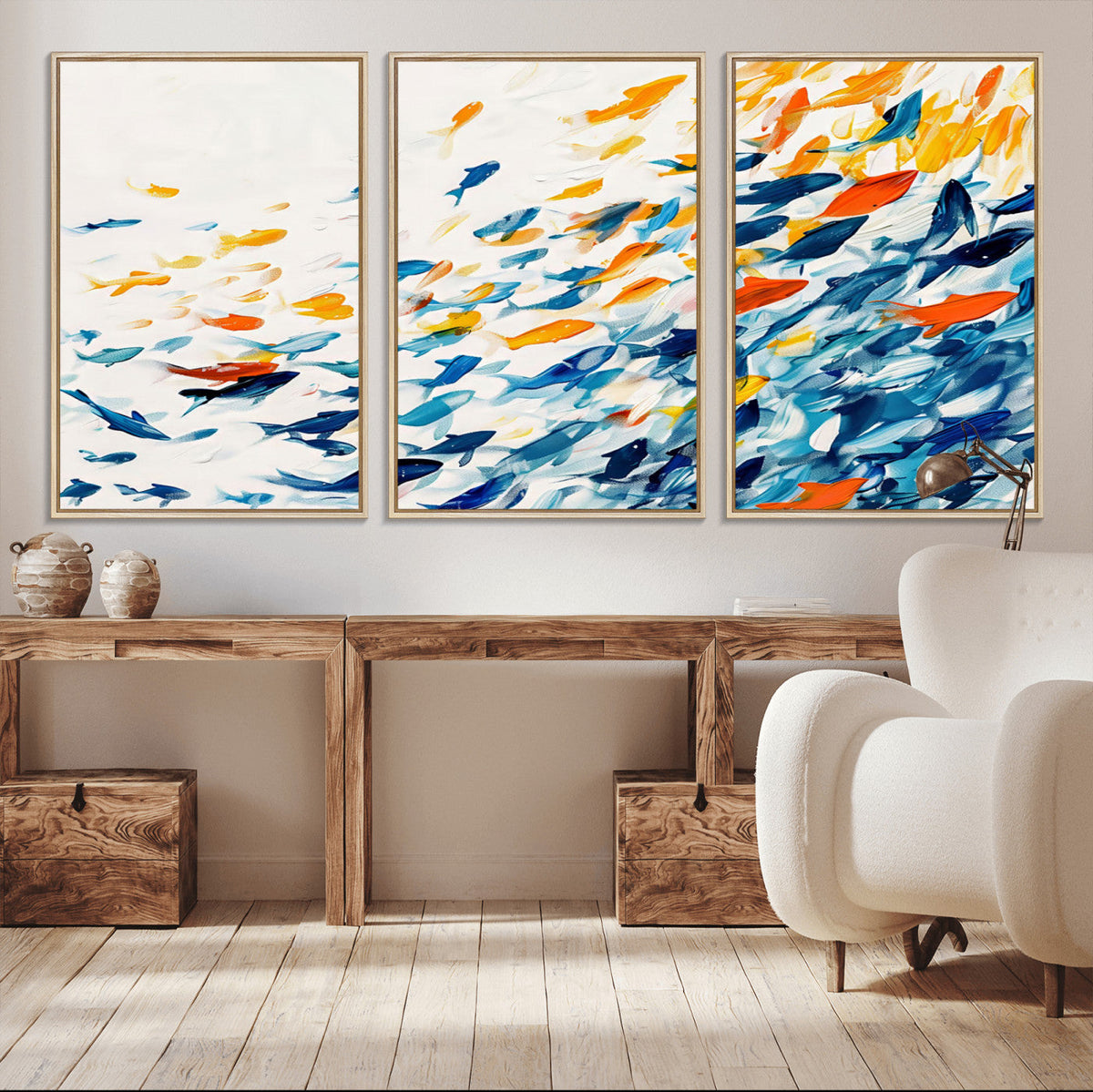 Abstract Fish Shoal Wall Art Canvas Print, Colorful Fish