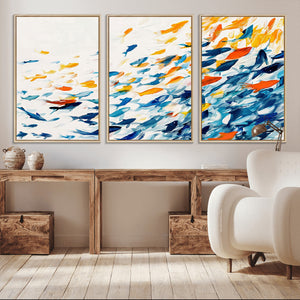 Abstract Fish Shoal Wall Art Canvas Print, Colorful Fish