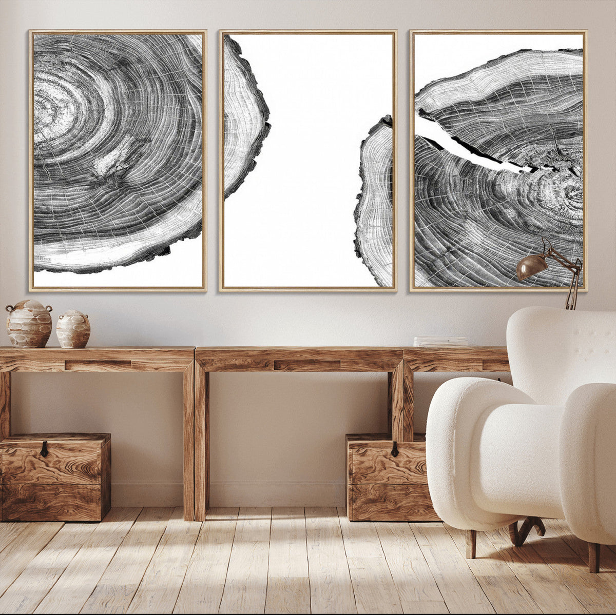 Abstract Large Tree Rings – Minimalist Black and White Wood