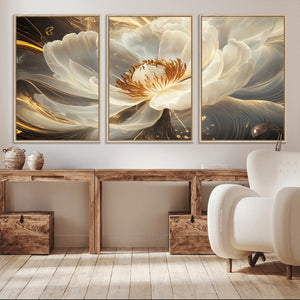 Gold Floral Wall Art Canvas Print, Framed Modern Flower Art