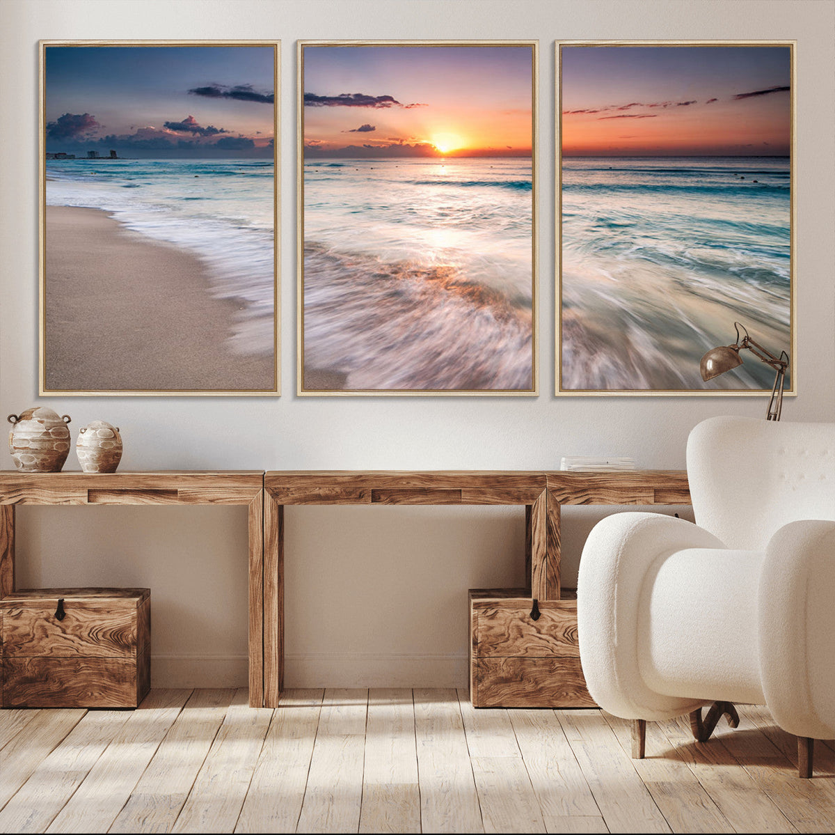 Sunset Beach Wall Art – Soothing Coastal Landscape, Ready to
