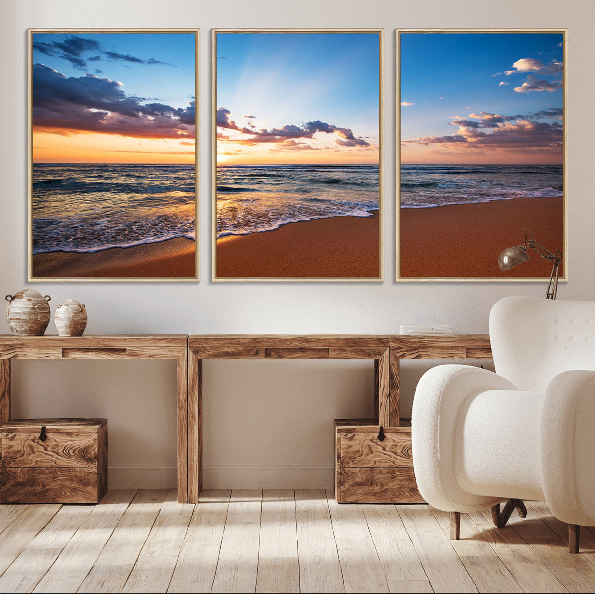 Golden Hour Beach Sunset Wall Art | Canvas Print | Ready to
