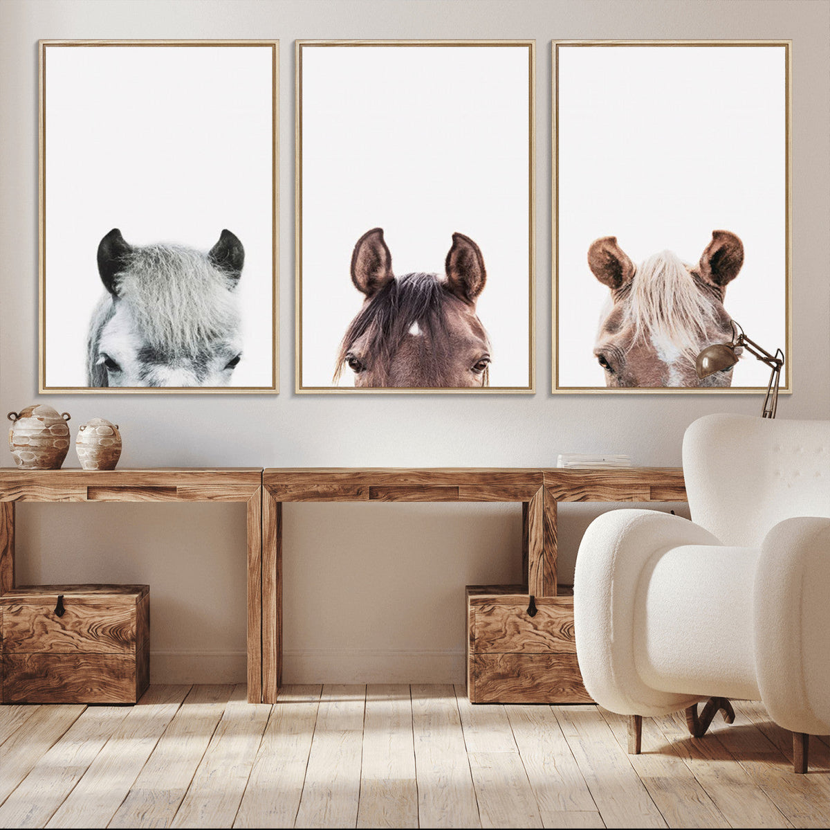 Horse Wall Art - Minimalist Horse Triptych Wall Art – Modern