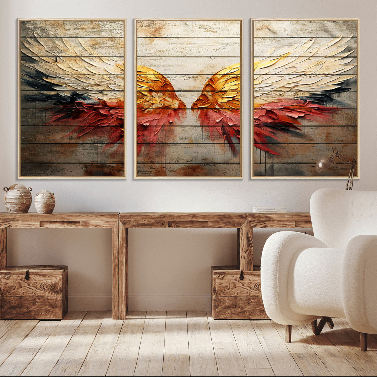 Abstract Angel Wings Canvas Wall Art – Framed and Ready to