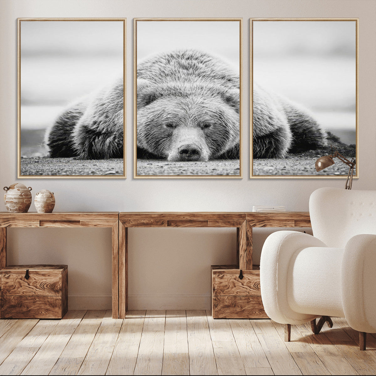 Resting Grizzly Bear Wall Art Canvas Print – Majestic Lazy