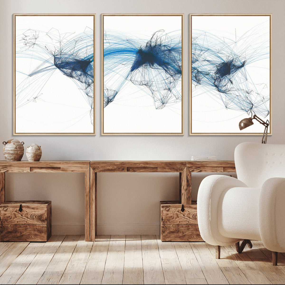 Flight Route Map Wall Art Canvas Print, Abstract Air Traffic