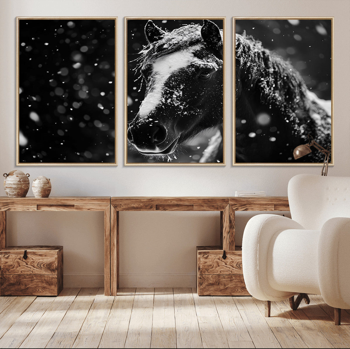 Winter Horse Wall Art | Black and White Horse Print | Ready