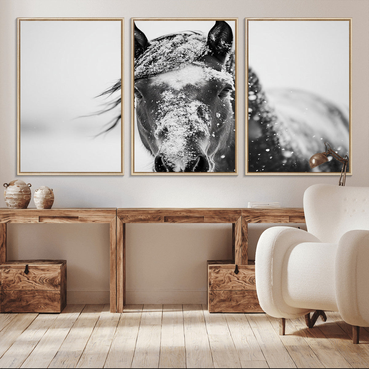 Western Wall Art | Black and White Winter Horse Wall Art |