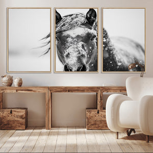 Western Wall Art | Black and White Winter Horse Wall Art |