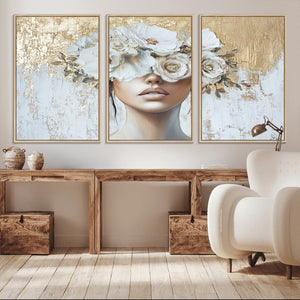 Golden Petal Wall Art - Canvas Print Flower Head Woman