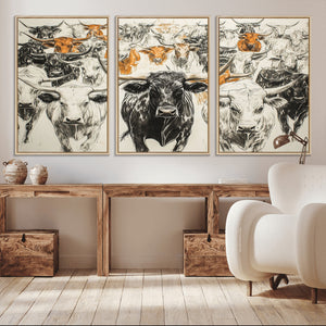 Farmhouse Wall Art | Western Longhorn Cattle Canvas Print |