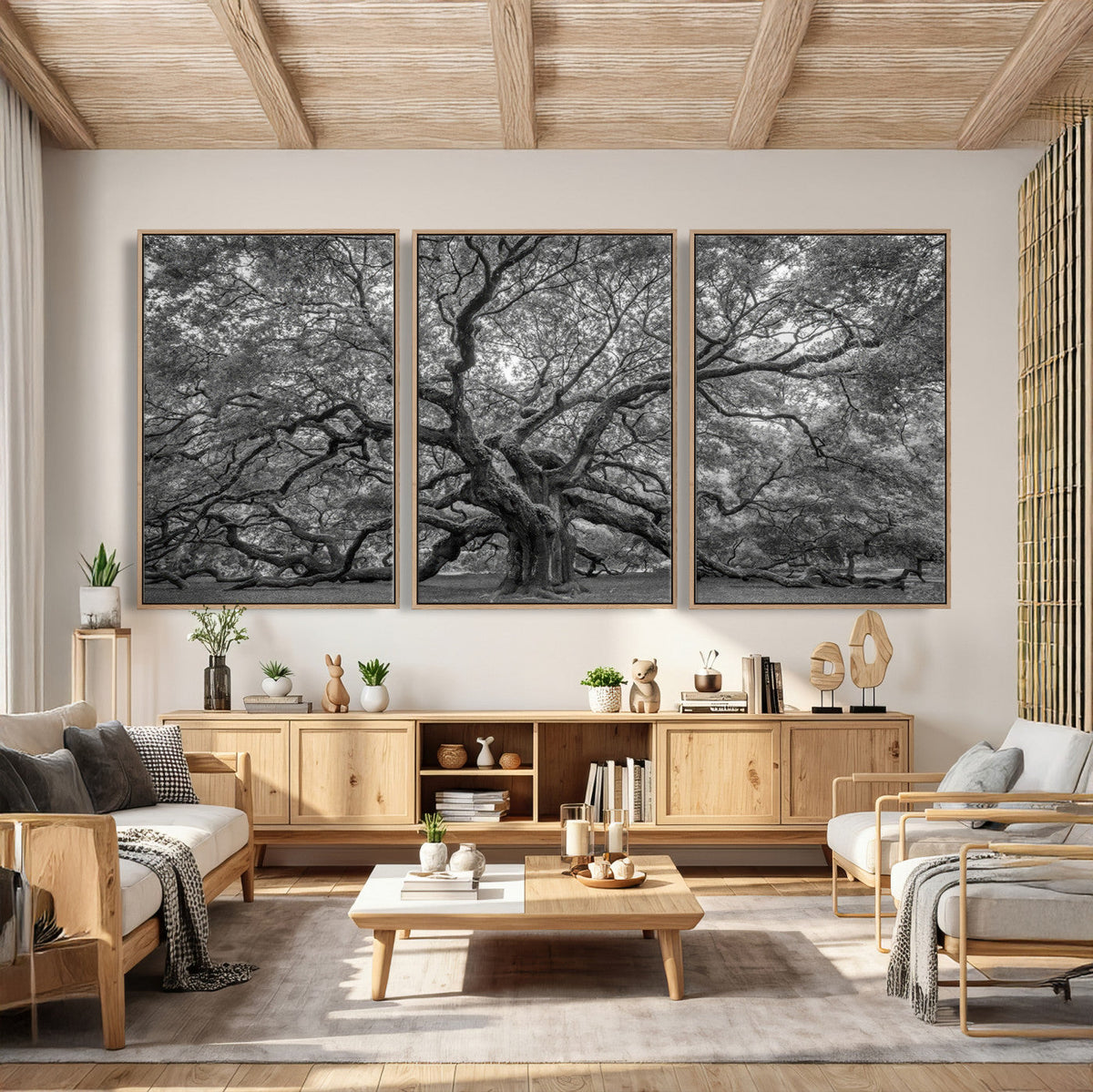 Majestic Angel Oak Tree Black and White Canvas Print – Multi