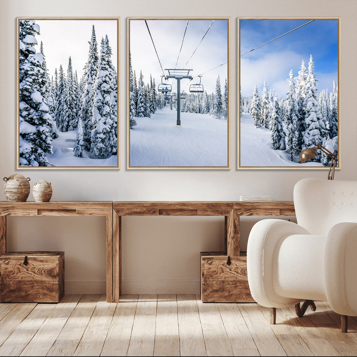 Winter Ski Lift Wall Art Print - Landscape Wall Art | Snowy