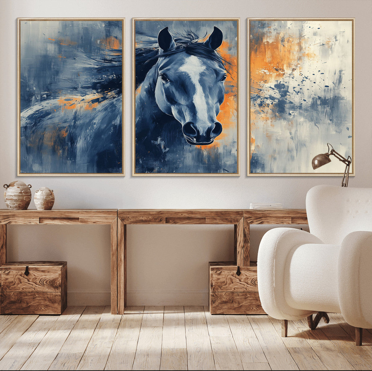 Abstract Blue Horse Wall Art Print Canvas | Horse Wall Art