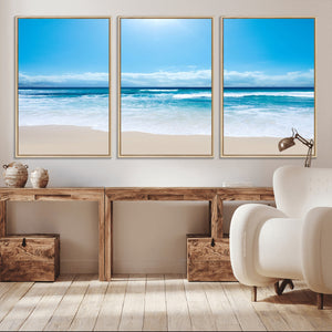 Wall Art Canvas Print Shiny Blue Sea and Beach