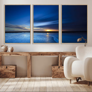 Blue Sunset Ocean Canvas Wall Art Print – Serene Coastal