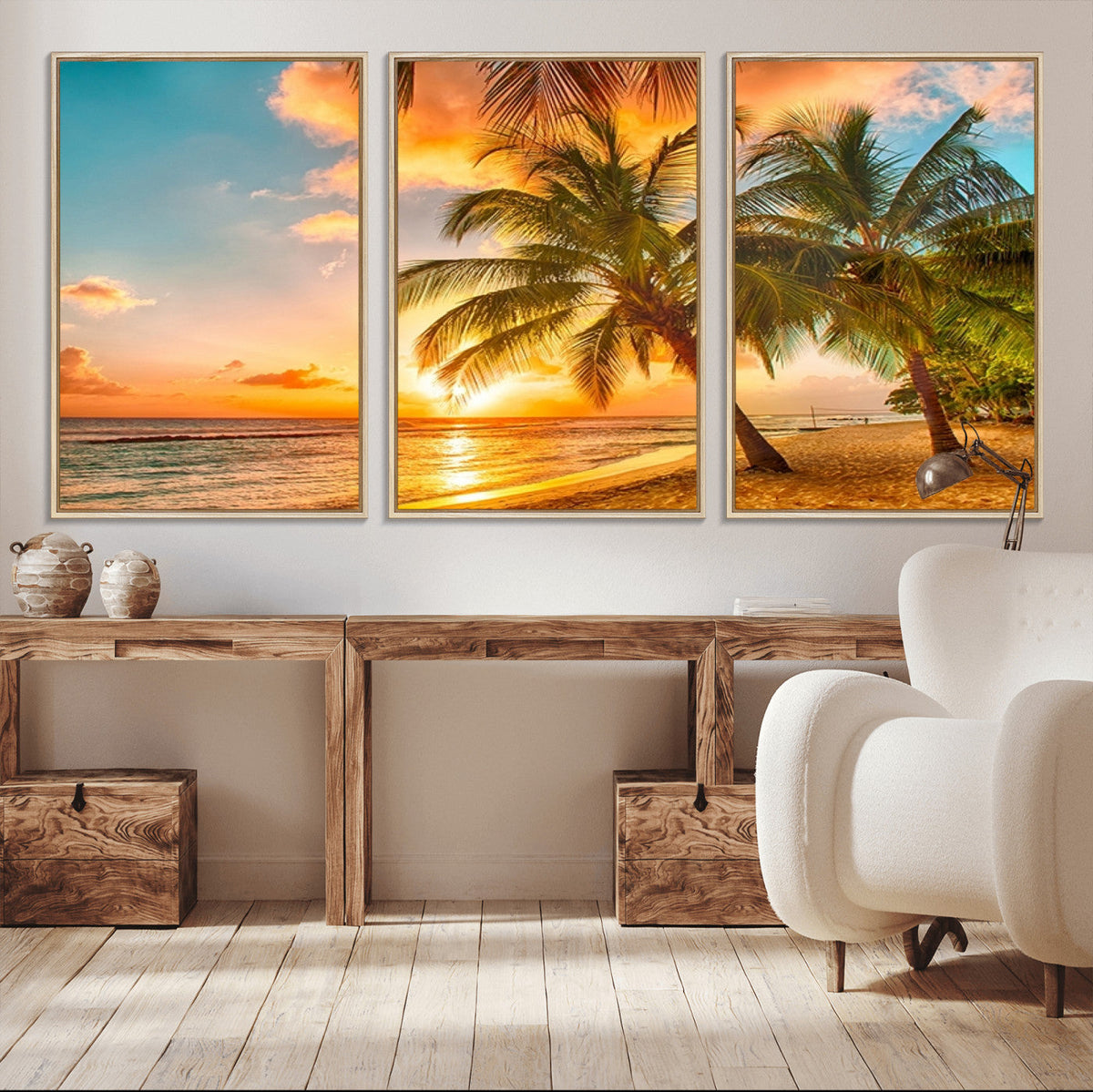 Tropical Sunset Beach Canvas Wall Art Print – Vibrant Palm