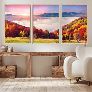 Autumn Mountain Foggy Landscape Wall Art Canvas Print |