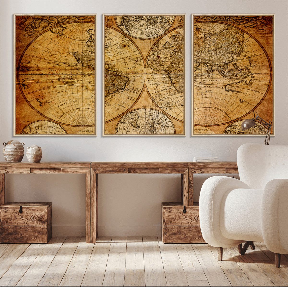 Vintage World Map Canvas Print – Antique Push Pin Travel