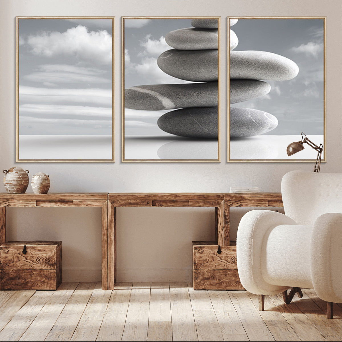 Still Life Black and White Zen Stones Wall Art Canvas,