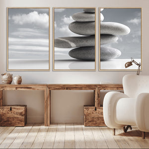 Still Life Black and White Zen Stones Wall Art Canvas,