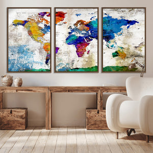 World Map Canvas Print – Framed Travel Map Wall Art for