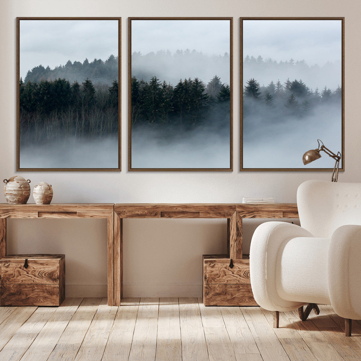 Autumn and Misty Trees in the Forest Wall Art Canvas Print,