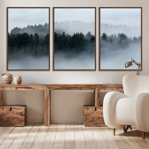 Autumn and Misty Trees in the Forest Wall Art Canvas Print,