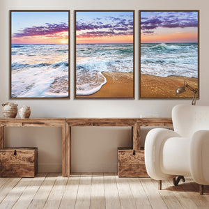 Coastal Sunset Art Beach Canvas Wall Art Print | Ocean Waves