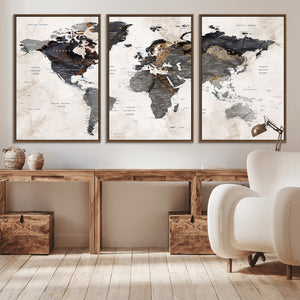 Abstract Map Printing - Modern World Map Canvas Wall Art for