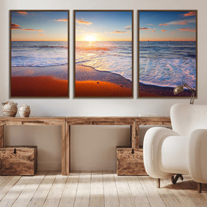 Tropical Ocean Sunset Wall Art Canvas Print, Golden Beach