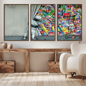 Banksy Colorful Street Graffiti Canvas Wall Art Print,