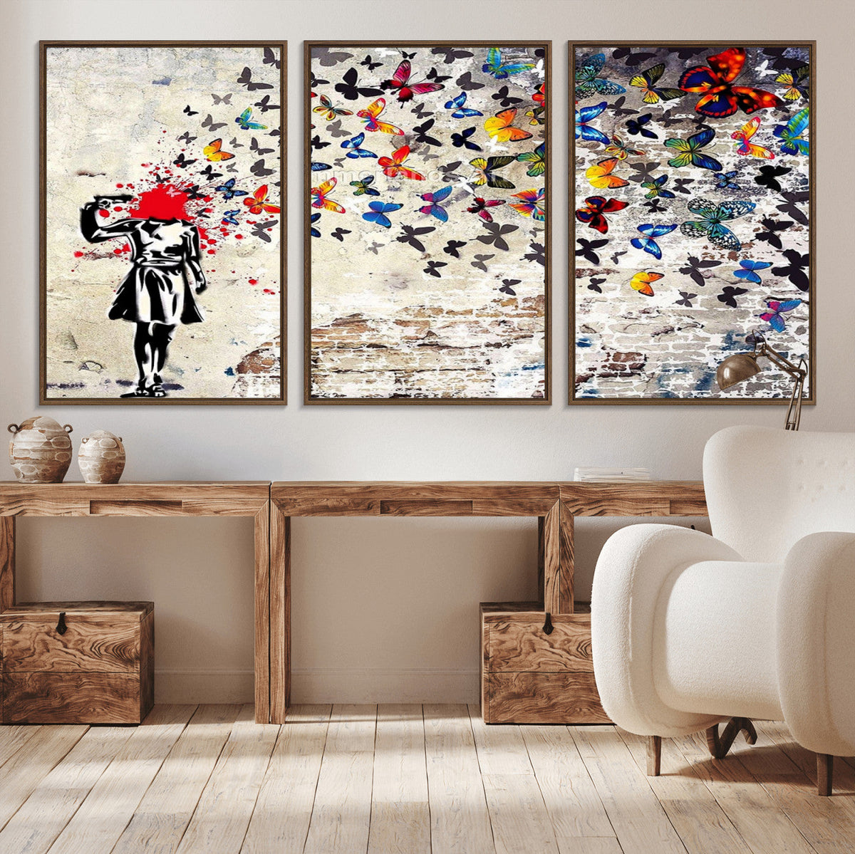 Banksy Art Butterfly Girl Explosion Canvas Art – Vibrant