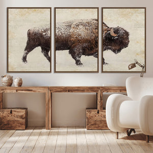 Buffalo Wall Art, Western Bison Canvas Print, Rustic Buffalo