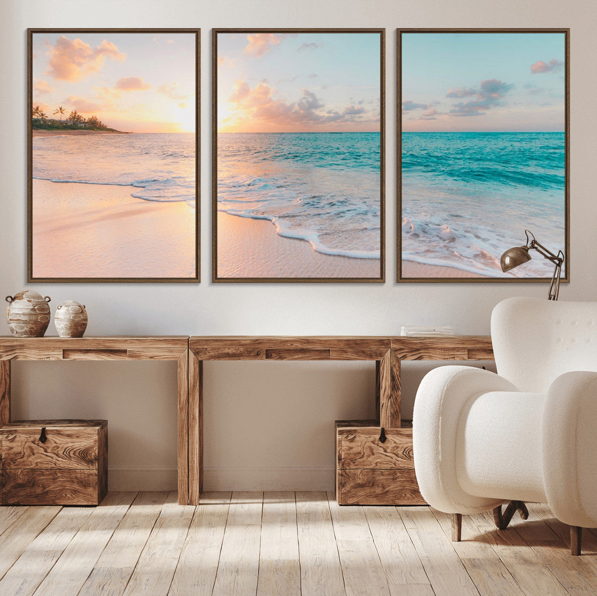 Beach Sunrise Wall Art, Coastal Seascape Canvas Print, Ocean