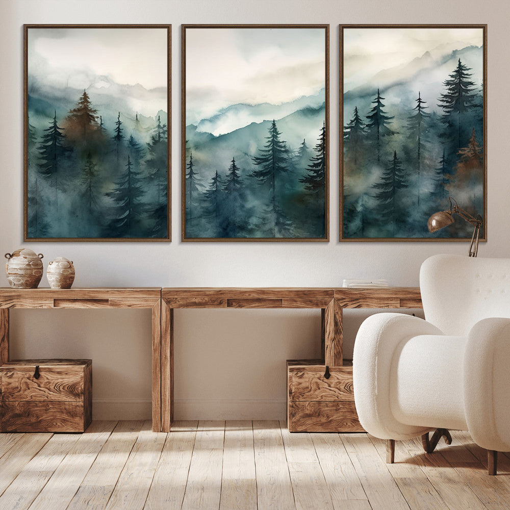 Serenity Forest Wall Art Canvas | Foggy Mountain Landscape
