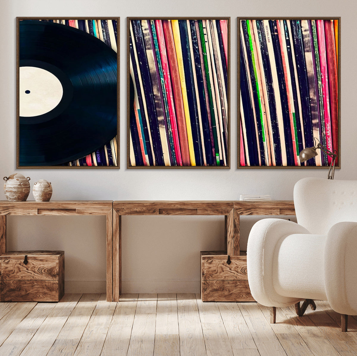 Vinyl Record and Album Collection Canvas Wall Art - Retro