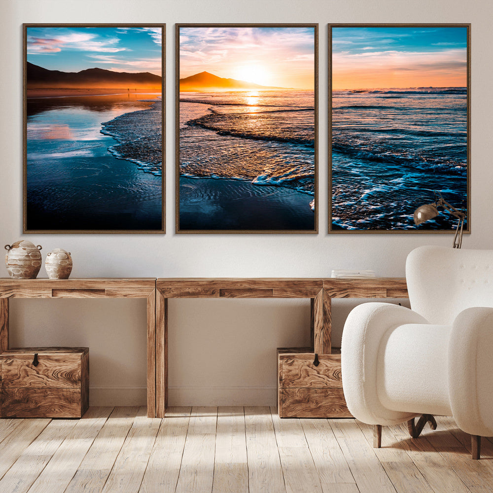 Sunset Beach Ocean Canvas Wall Art – Tranquil Ocean