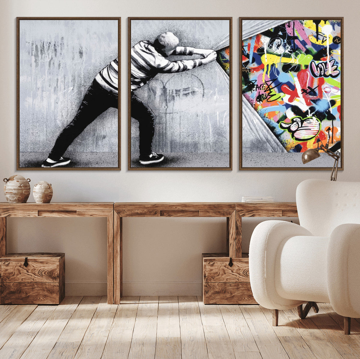 Banksy Art Behind the Curtain Street Wall Art Canvas Print |