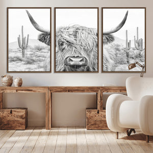 Rustic Charm | Cow Longhorn Black White Bighorn Wall Art