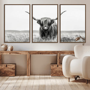 Highland Cow Canvas Wall Art – Majestic Beauty in Black and