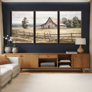 Rustic Farmhouse Barn Wall Art | 3-Panel Framed Gallery Wrap
