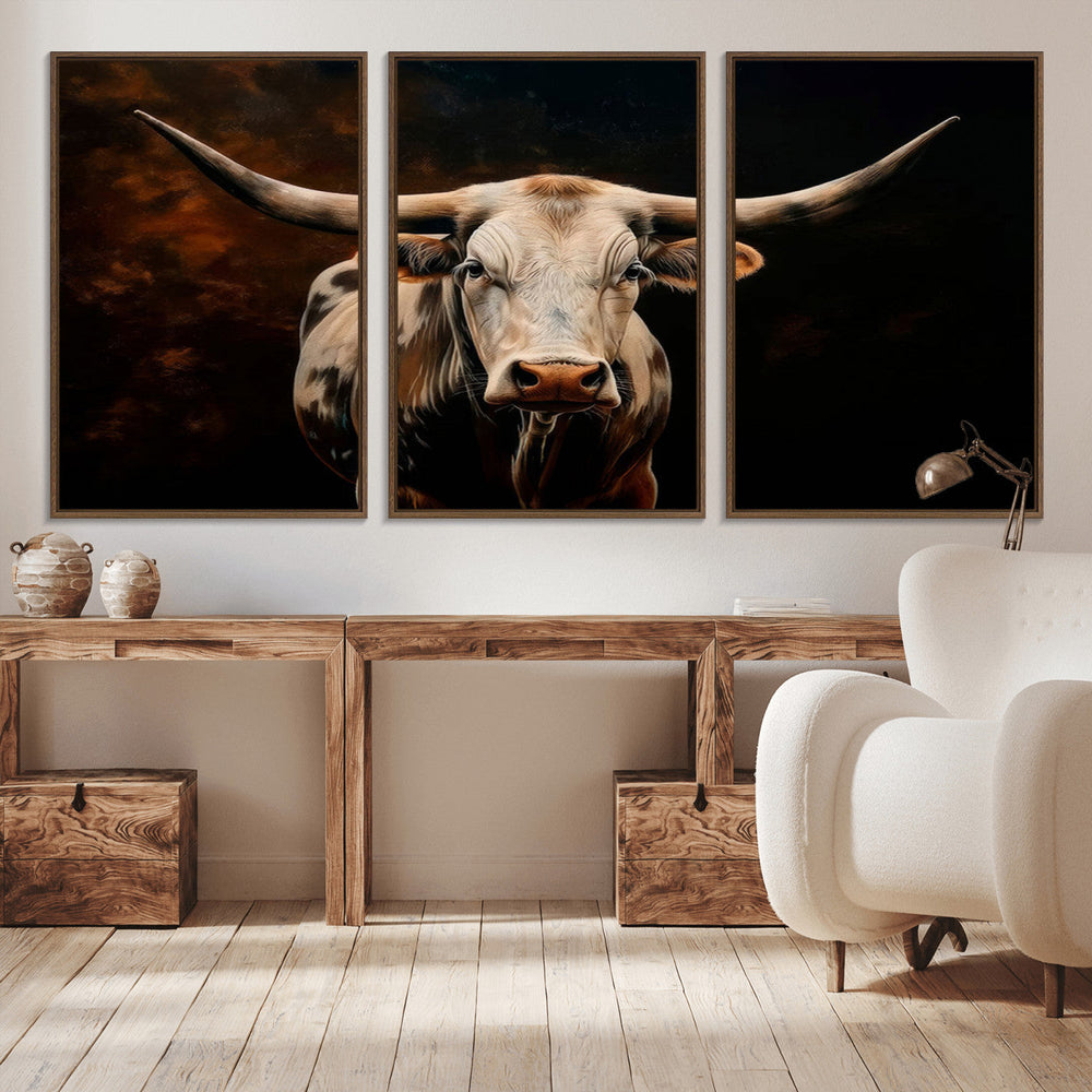 Texas Longhorn Wall Art | 3-Panel Large Texas Longhorn