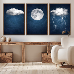 Dark Blue Cloud Art, 3 Piece Indigo Blue Wall Art, Aesthetic