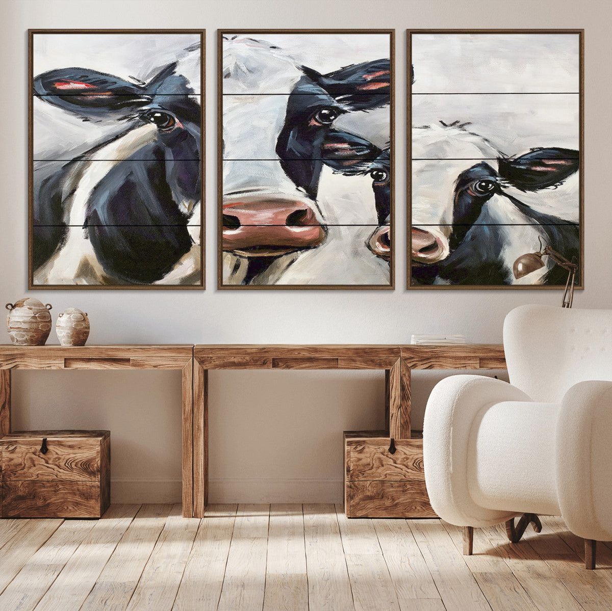Vintage Baby and Mom Cattle Wall Art Canvas Print